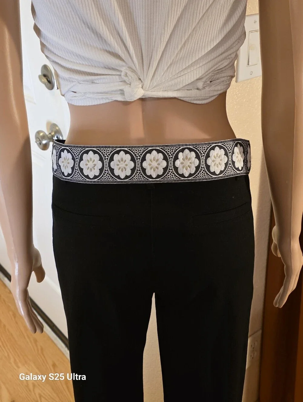 Woven Floral Accent Belt in Black and White